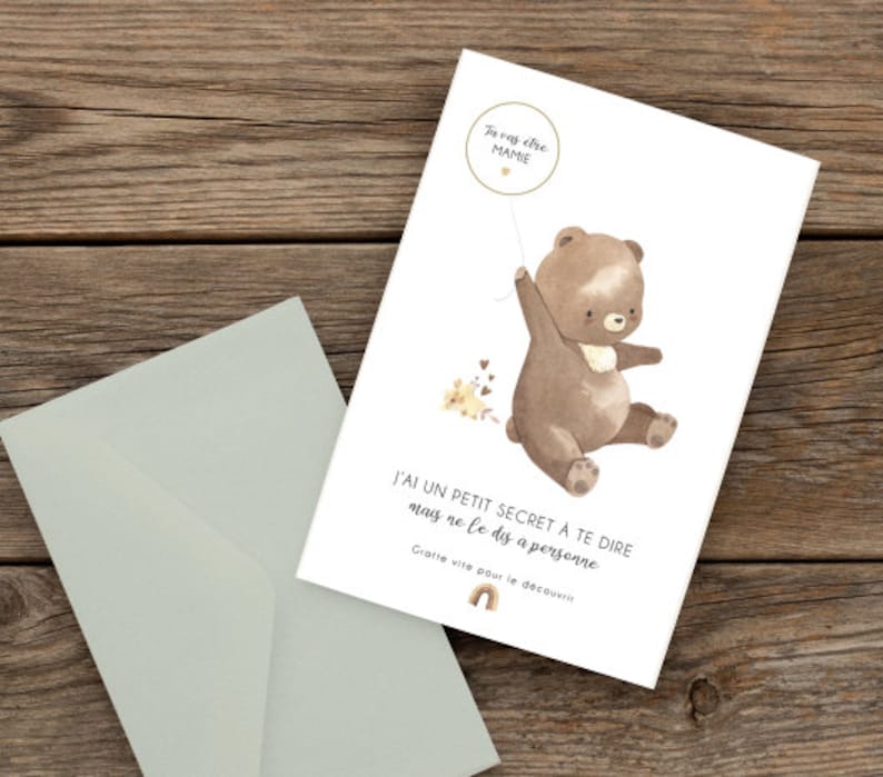 Carte a gratter différents animaux - annonce - bébé est en route - grand frère/soeur - marraine - parrain - texte personnalisable image 4