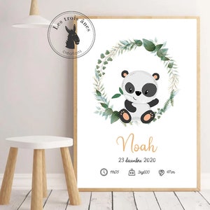 Affiche naissance personnalisée - Affiche bébé - Panda - cadeaux