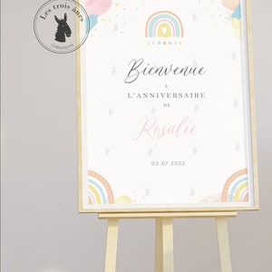 Affiche bienvenue anniversaire / baptême personnalisée - arc en ciel pastel - rose - jaune - Rainbow -  Welcome -
