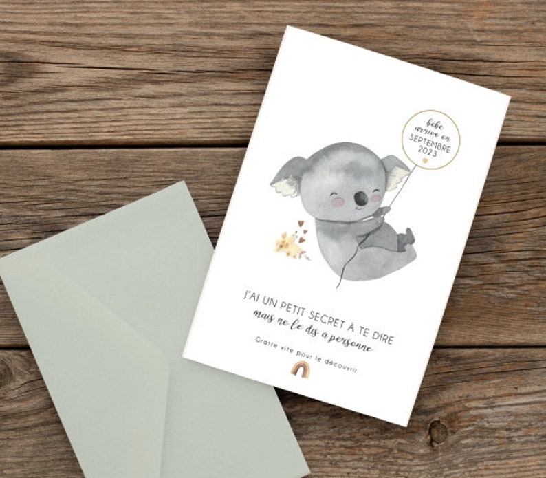 Carte a gratter différents animaux - annonce - bébé est en route - grand frère/soeur - marraine - parrain - texte personnalisable image 7