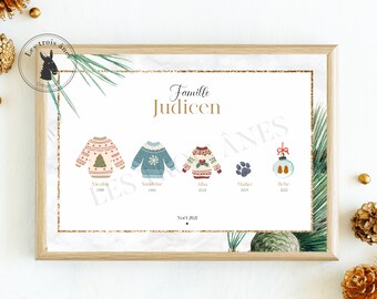 Affiche famille spécial Noel - Pull de noël - cadeau de noel - portrait de famille - Christmas
