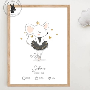 Affiche naissance personnalisée - Danseuse animal "souris" - Ballerine