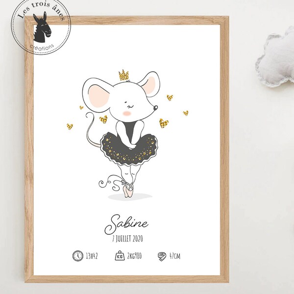 Affiche naissance personnalisée - Danseuse animal "souris" - Ballerine