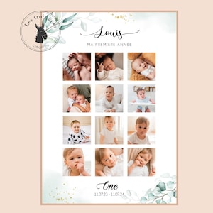 Affiche anniversaire personnalisée - ma première année - photo 1 an  - 1er anniversaire - 1 an - one - 1 year - Eucalyptus