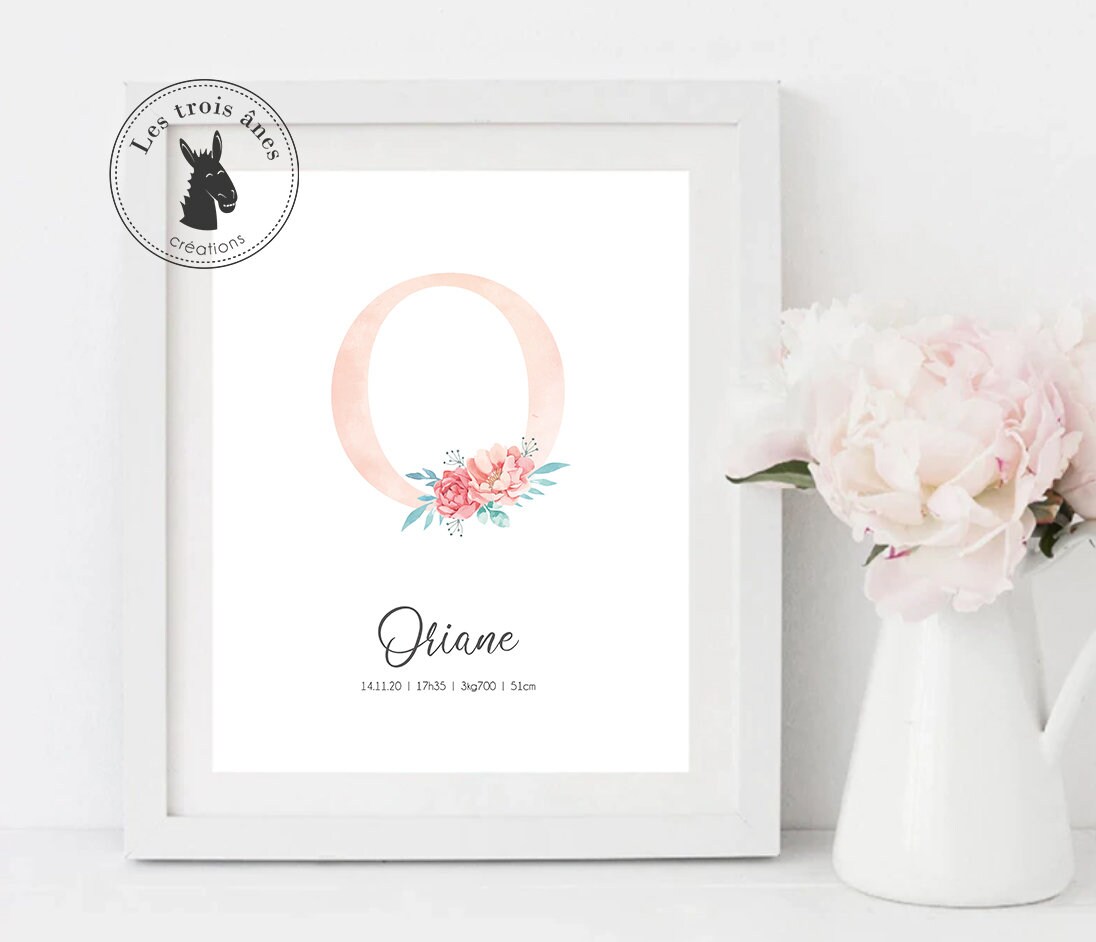 Affiche Naissance Personnalisée - Initiale Floral