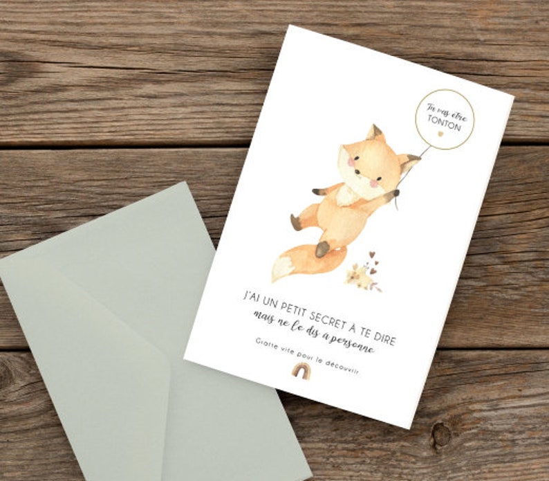 Carte a gratter différents animaux - annonce - bébé est en route - grand frère/soeur - marraine - parrain - texte personnalisable image 2
