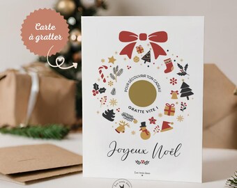 Carte à gratter - Noël - annonce grossesse - message caché - enceinte ! bébé en route - marraine - mamie - papi -  message aux choix - Noel