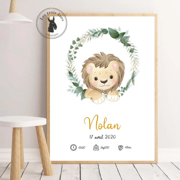 Affiche naissance personnalisée - Couronne Lion