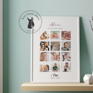 Personalized birthday poster - my first year - photo - evolution - picture one years - 1st birthday - 1 year - pele mele