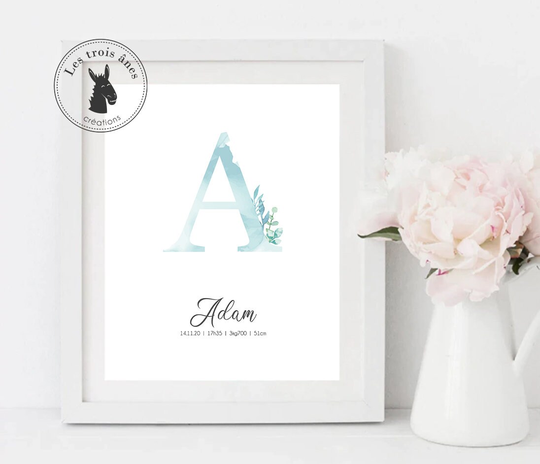 Affiche Naissance Personnalisée - Initiale Floral Lettre
