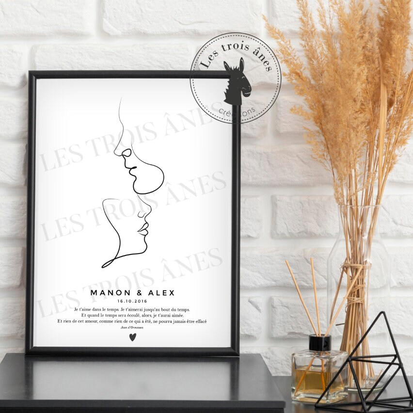 Affiche Couple - Saint Valentin Amoureux Idée Cadeau Trait Dessin Citation Amour