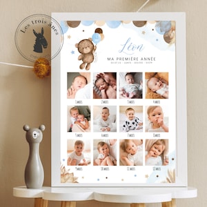 Affiche anniversaire personnalisée - Teddy Bear - ourson - photo 1 an - tous les âges - 1er anniversaire - 1 an - ma première année