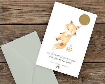 Carte a gratter différents animaux - annonce - bébé est en route - grand frère/soeur - marraine - parrain - texte personnalisable