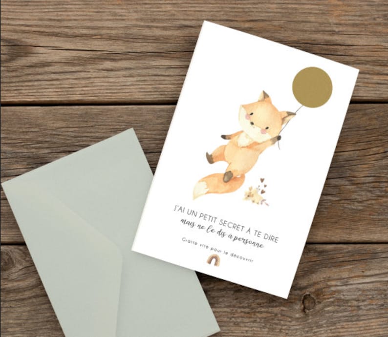 Carte a gratter différents animaux - annonce - bébé est en route - grand frère/soeur - marraine - parrain - texte personnalisable image 1