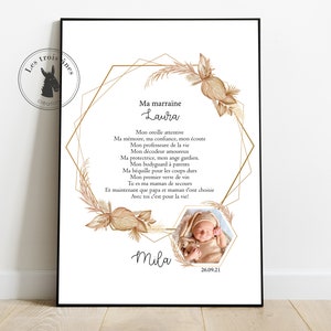 Personalized baptism poster /poster - Godfather - godmother - offer - Champêtre - dried flowers - souvenirs - Text can be changed