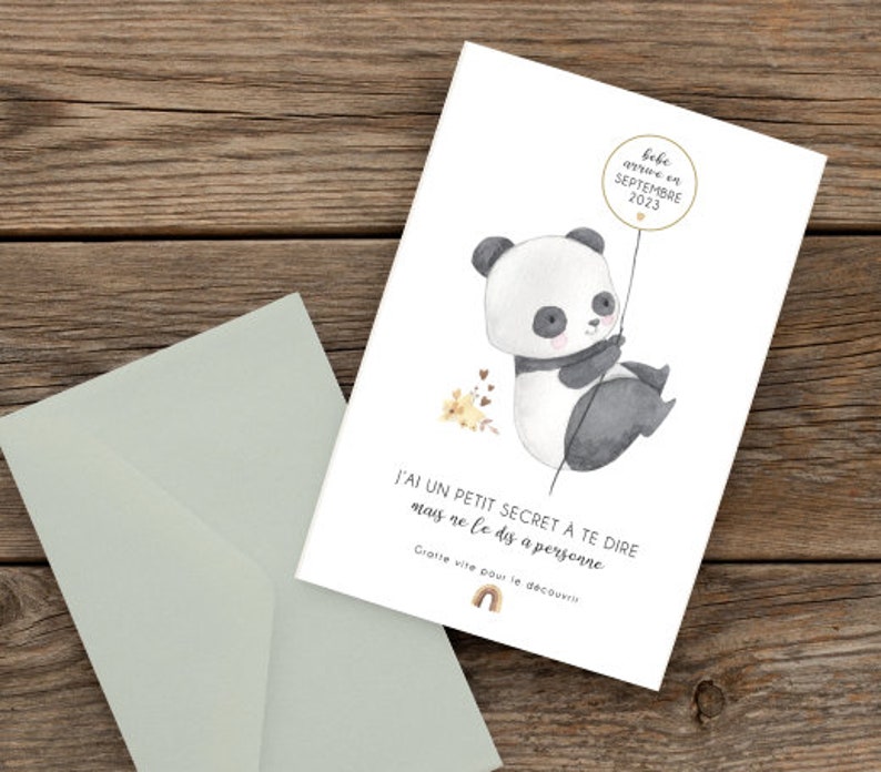 Carte a gratter différents animaux - annonce - bébé est en route - grand frère/soeur - marraine - parrain - texte personnalisable image 5