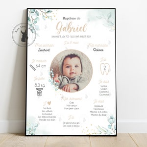 Poster / poster personalized birthday baptism - flowers - eucalyptus - Floral - nature - Birthday - 1 year