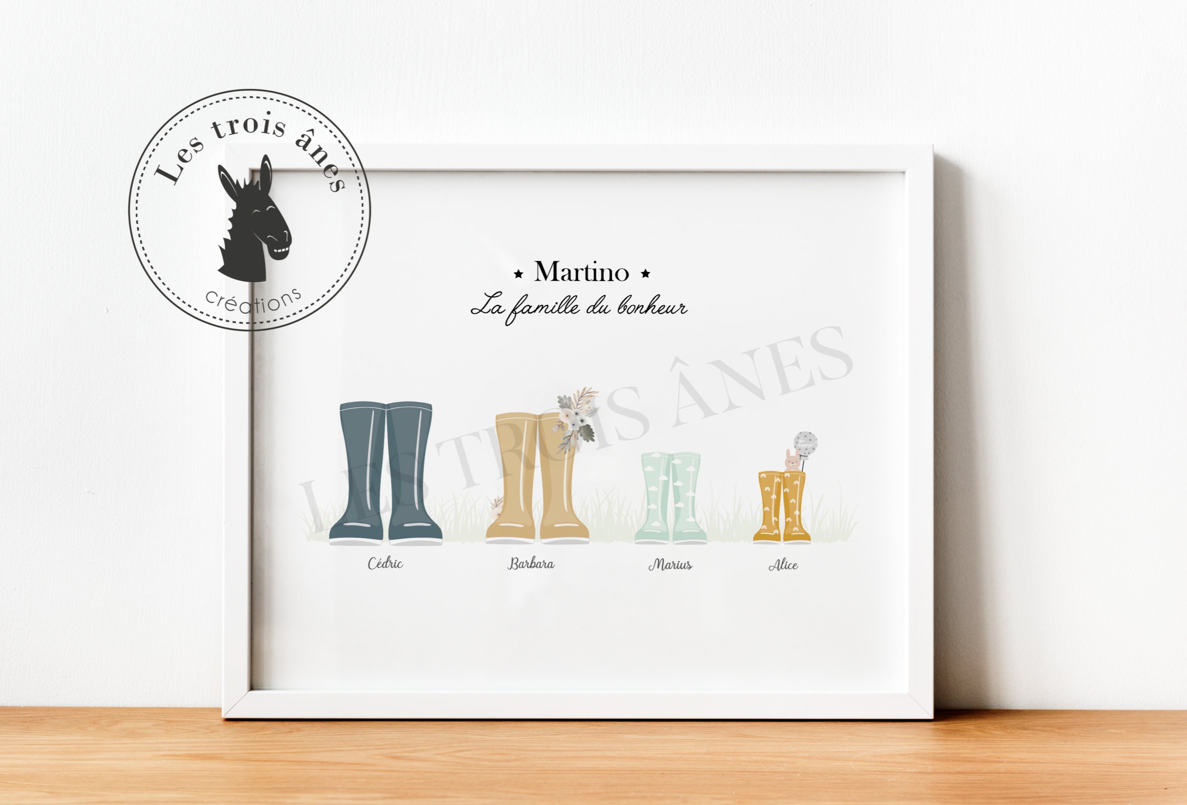 Affiche Personnalisée Famille - Botte de Pluie Cadeau Family Boot Portrait Plusieurs Coloris