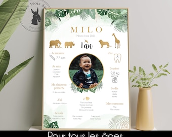 Personalized birthday poster - Jungle - safari - green and gold - Lion - Savanna - all ages - 1st birthday - 1 year