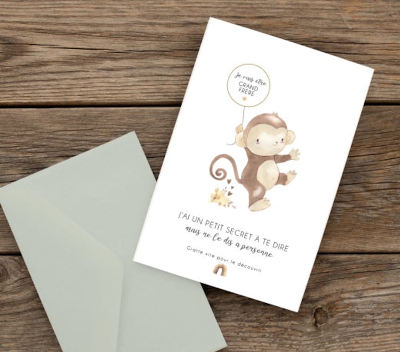 Carte a gratter différents animaux - annonce - bébé est en route - grand frère/soeur - marraine - parrain - texte personnalisable image 6
