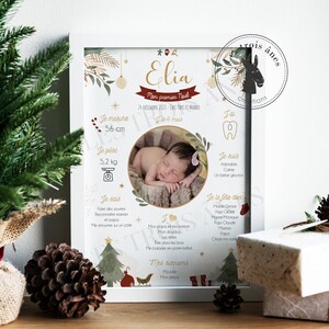 Affiche anniversaire personnalisée - Premier Noël - Pour tous les âges - 1 an et plus - Cadeau Noël - Sapin - Hiver