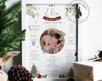 Affiche anniversaire personnalisée - Premier Noël - Pour tous les âges - 1 an et plus - Cadeau Noël - Sapin - Hiver