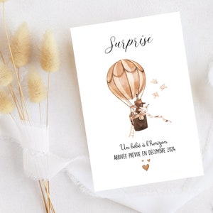 Carte annonce - annonce grossesse - la famille s'agrandit - offrir famille - mariage - marraine - parrain - thème montgolfière - naissance