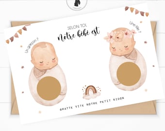 Carte à gratter - annonce sexe du bébé - Fille ou garçon ? révélation - grossesse - baby shower - reveal gender -  annonce grossesse