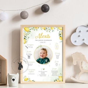 Affiche anniversaire personnalisée - Citron - fruit - jaune et vert - printemps - thème citron - lemon
