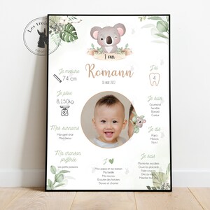 Affiche anniversaire personnalisée - Jungle - safari - floral - Panda - Koala - Ourson - Ours Brun tous les âges - 1er anniversaire - 1 an