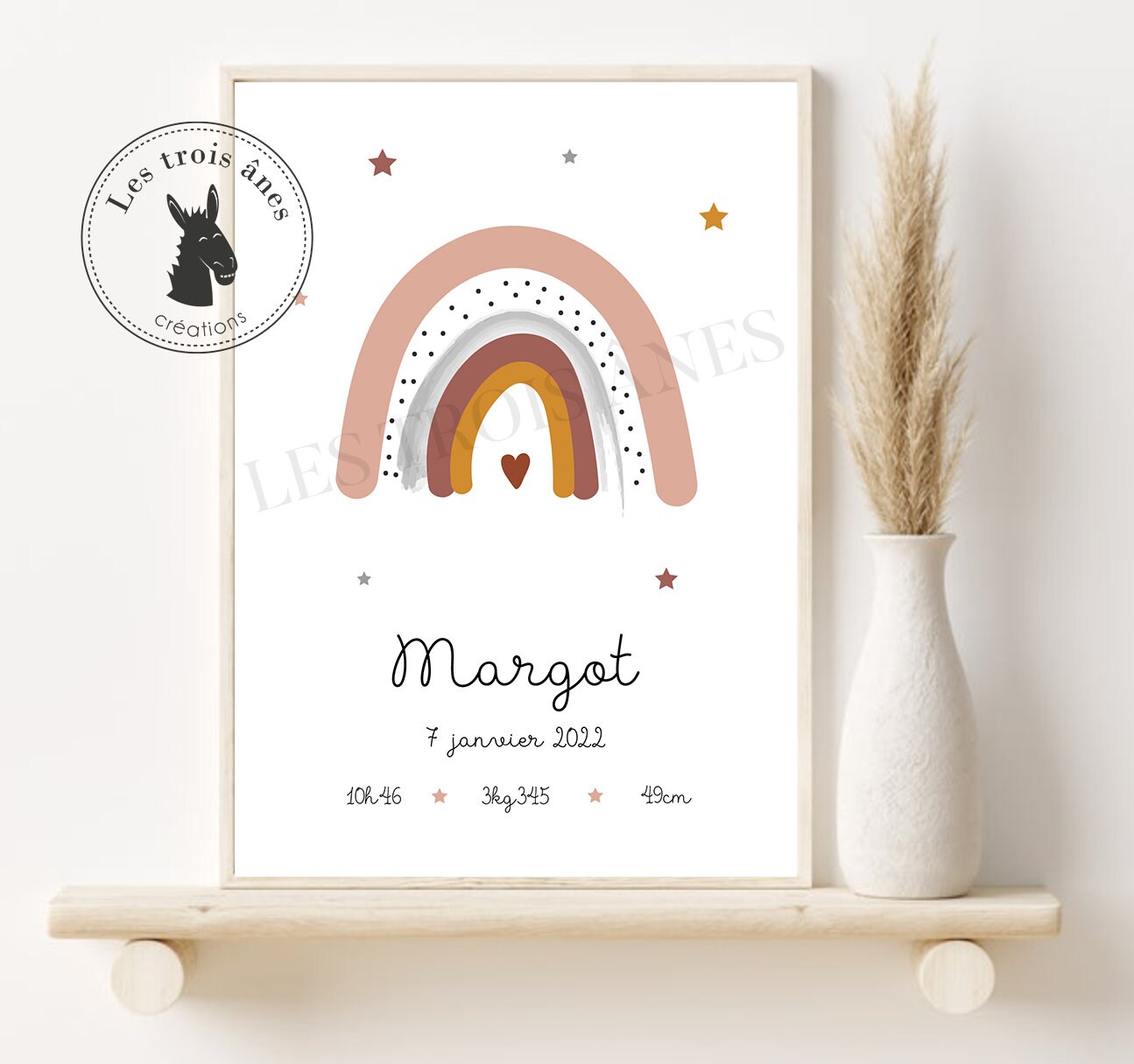 Affiche Naissance Personnalisée - Arc en Ciel Etoile Fille Cadeau de Naissance