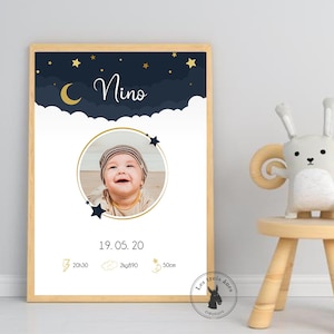 Affiche naissance personnalisée - Nuit étoilées - Lune - Ciel