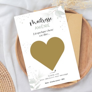 Carte a gratter - annonce - merci nounou - cadeau de fin d'année - maitresse - maître - Atsem texte personnalisable - floral