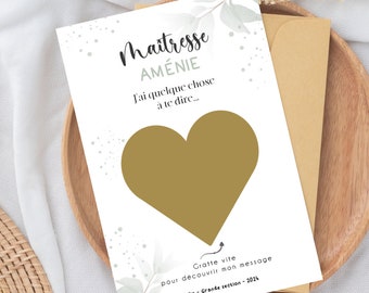 Scratch card - announcement - thank you nanny - end of year gift - mistress - master - Atsem customizable text - floral