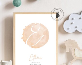 Personalised Birth Poster - INITIALE - Simple and Elegant - Watercolor Style
