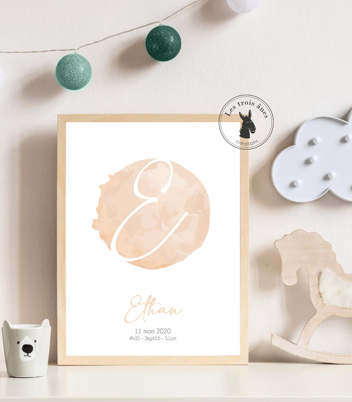 Affiche Naissance Personnalisée - Initiale Simple et Élégante Style Aquarelle