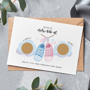 Carte à gratter - annonce sexe du bébé - Fille ou garçon ? - révélation - grossesse - baby shower - reveal gender