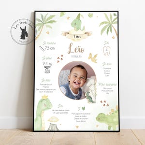 Affiche anniversaire personnalisée - Dinosaure - décoration anniversaire dinosaure - cadre - couleur pastel - tous les âges