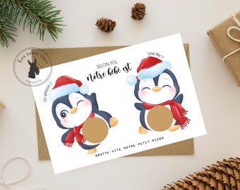 Carte a gratter - annonce sexe du bébé - Fille ou garçon ? - révélation - grossesse - baby shower - reveal gender - spécial Noël - Christmas