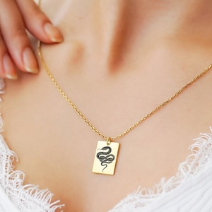 Snake Signet Necklace, Gold Animal Signet Necklace, Custom Engraved Pendant, Serpent Necklace, Silver Snake Pendant, Black Snake Jewelry