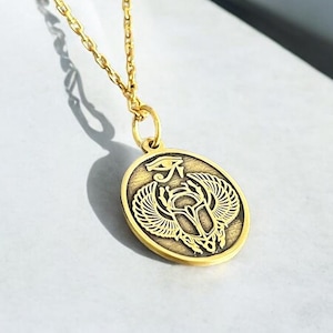 14k Gold Egyptian Scarab Necklace, Silver Pharaoh Pendant, Eye of Horus Jewelry, Ra Chain, Mythology Charm, Ancient Gift Him, Gift for Her