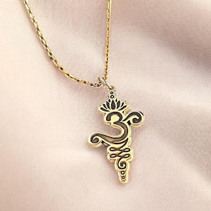 14k Gold Breathe Necklace, Silver Lotus Unalome Pendant, Spiritual Yoga Symbol Jewelry, Flower Chain, Birthday Gift for Him, Gift for Her