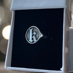 Personalized Initial Ring, Old English Silver Pinky Ring, Gothic Letter Ring Man, Custom Ring Women, Silve Gold Signet Ring, Birthday Gifts