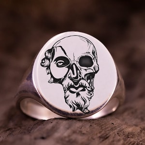 Stoicism - Marcus Aurelius Ring, Stoic Skull Signet Ring Men, Memento Mori Pinky Ring Women, Memember Memento Vivere Jewelry, Gift For Her