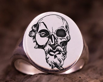 Stoicism - Marcus Aurelius Ring, Stoic Skull Signet Ring Men, Memento Mori Pinky Ring Women, Memember Memento Vivere Jewelry, Gift For Her