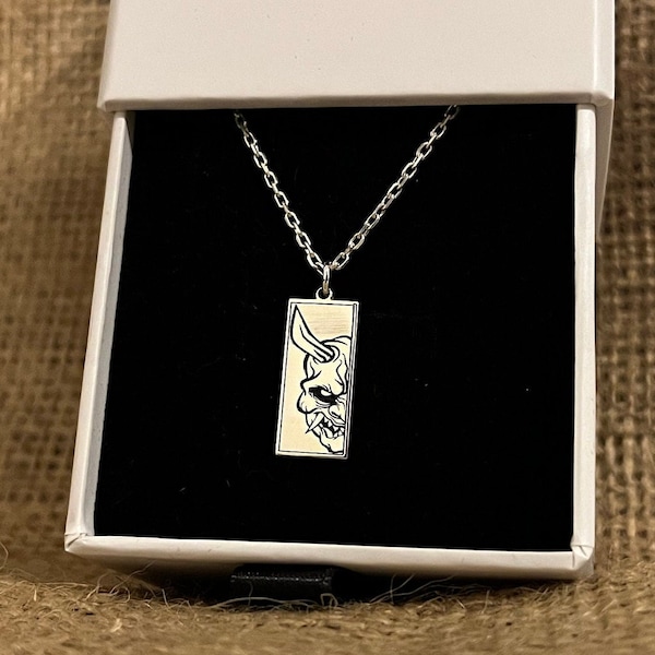 Oni Mask Necklace, Japanese Tattoo/Art Inspired Hannya Mask Pendant, Handcraft Jewelry, Sterling Silver Necklace Men, Gold Pendant Women,