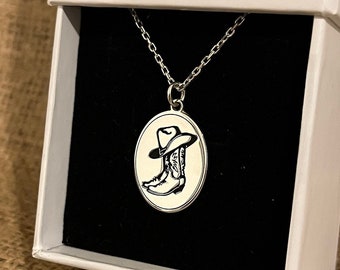 Cowboy Boot Necklace, Cowboy Pendant, Gold Western Necklace, Personalized Sterling Silver Pendant, Western Cowgirl Jewelry, Gift for Her