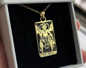 De Duivel Tarot Kaart Ketting, Zilveren Orakel Kaart Pentant, Gouden Dierenriem Tarot Accessoire, Moderne Tarot Kaart Halloween Cadeau, Tarot Sieraden
