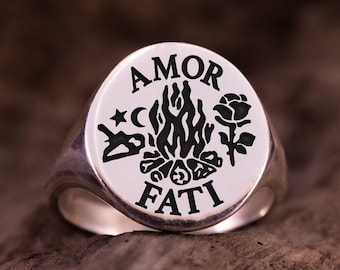 Amor Fati Ring, Memento Mori Signet Ring Men, Memento Vivere Pinky Ring Women, Stoic Skull Ring, Memember Stoicism Jewelry, Birthday Gift