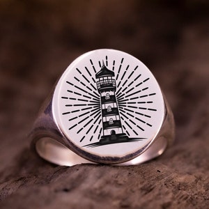 Lighthouse Signet Ring, Nautical Pinky Ring, Sailor Ring Women, Flare Jewelry Man, Gift for Him, Gift for Her, Birthday Gift